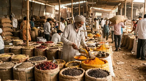 A wholesale spice and grain market